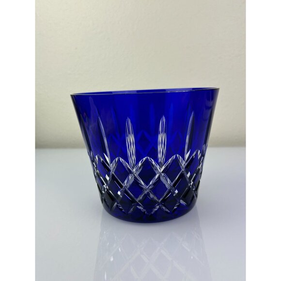 AJKA Arabella Cobalt Blue Cut to Clear Ice Bucket Vase Crystal Hungary Bohemian - Picture 11 of 11